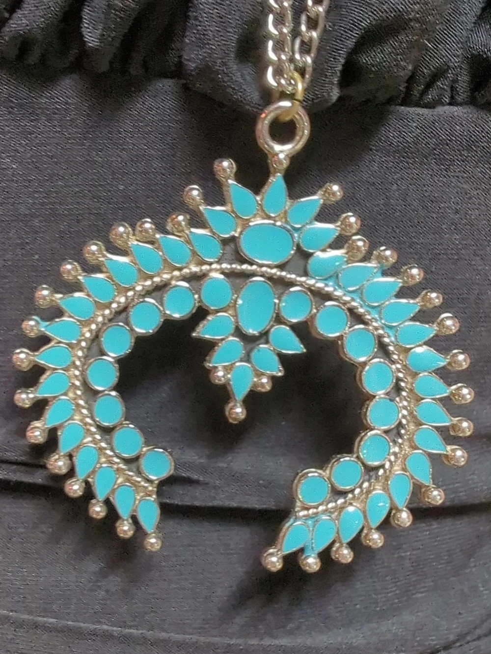 VTG 70s Boho Naja Necklace Faux Turquoise Crescent Southwest Pendant + FREE GIFT